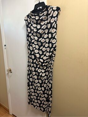 Talbots Black Midi Dress with Cream Floral Print